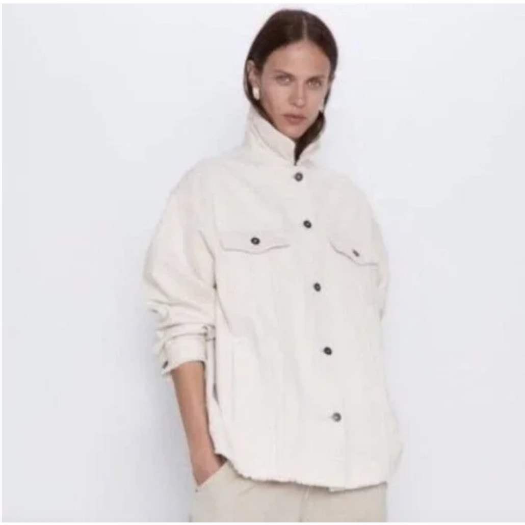 Zara Corduroy Shacket | White | Medium