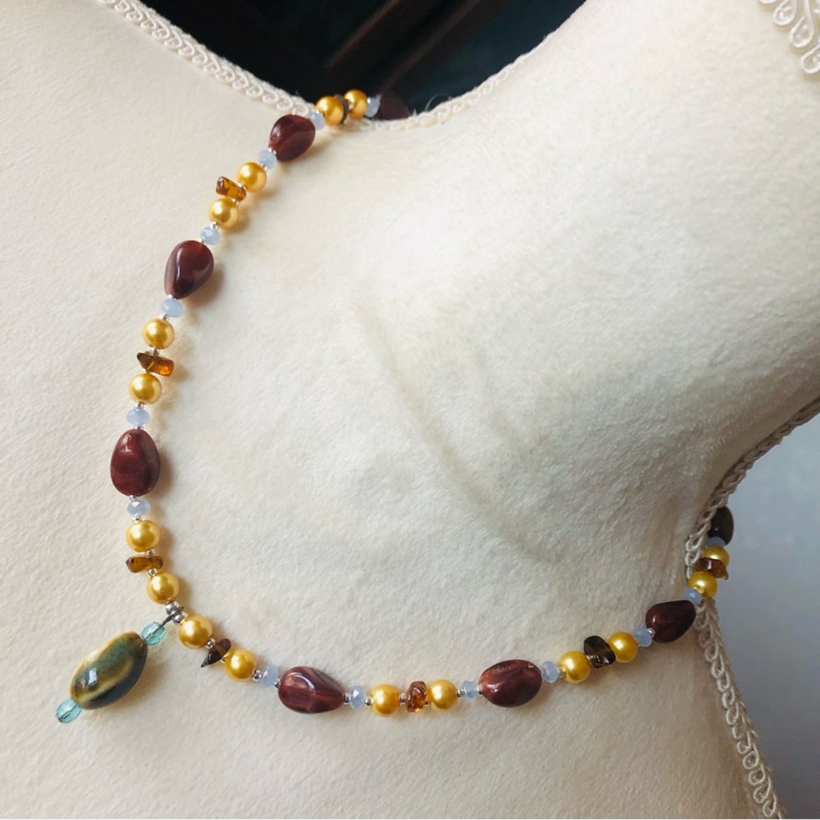 Handcrafted repurpose Czech glass pearl beaded necklace