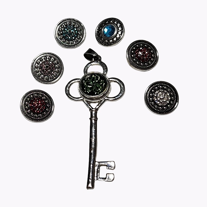 Ginger Snaps Skeleton Key Pendant Charm 7 Interchangeable Snap Charms Jewelry