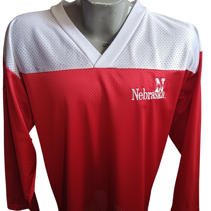 Large Nebraska Huskers Vintage T-shirt 90's BIG RED Mesh Jersey Long Sleeve USA