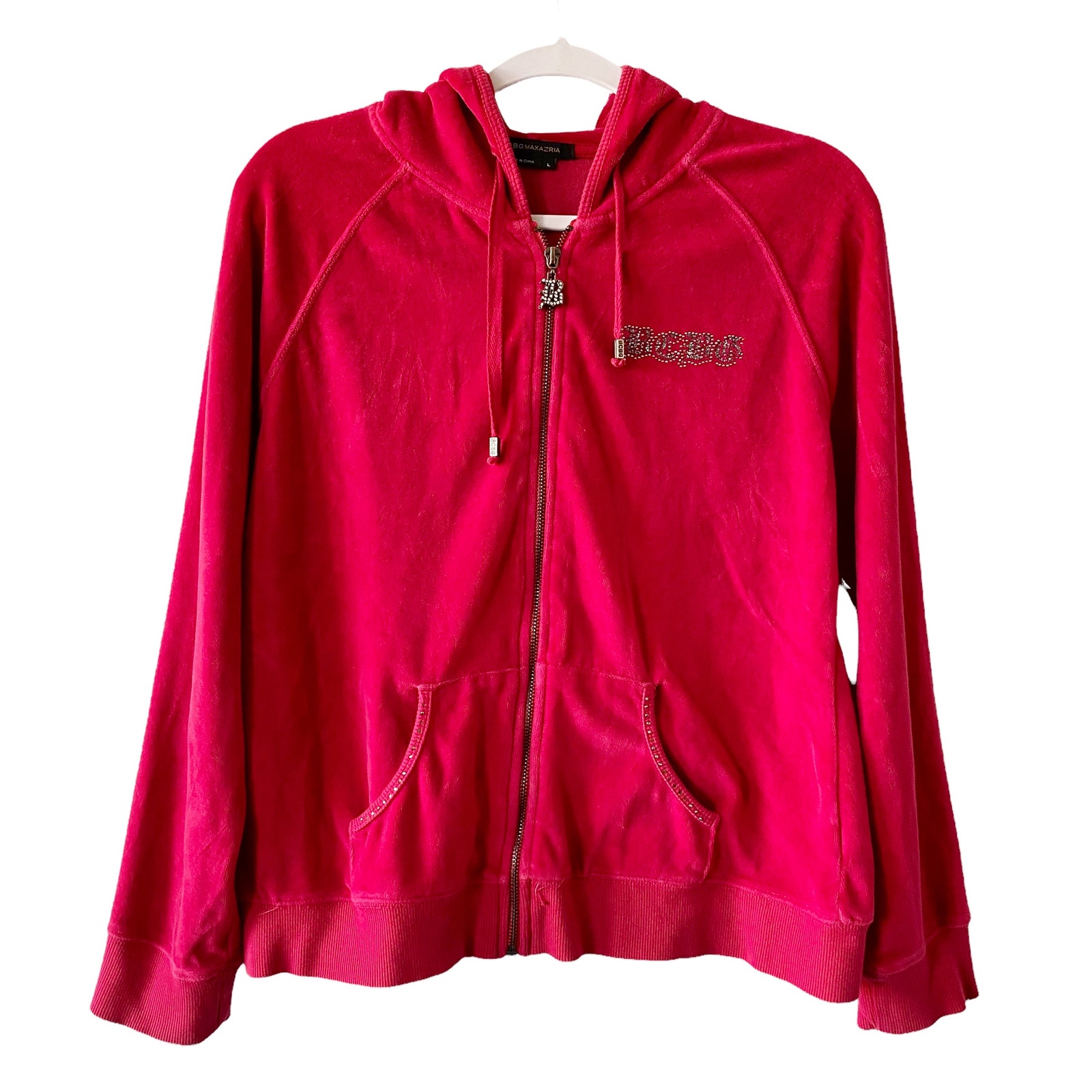 Vintage BCBGMAXAZRIA Red Velour Embellished Butterfly Y2K Zip Sweater