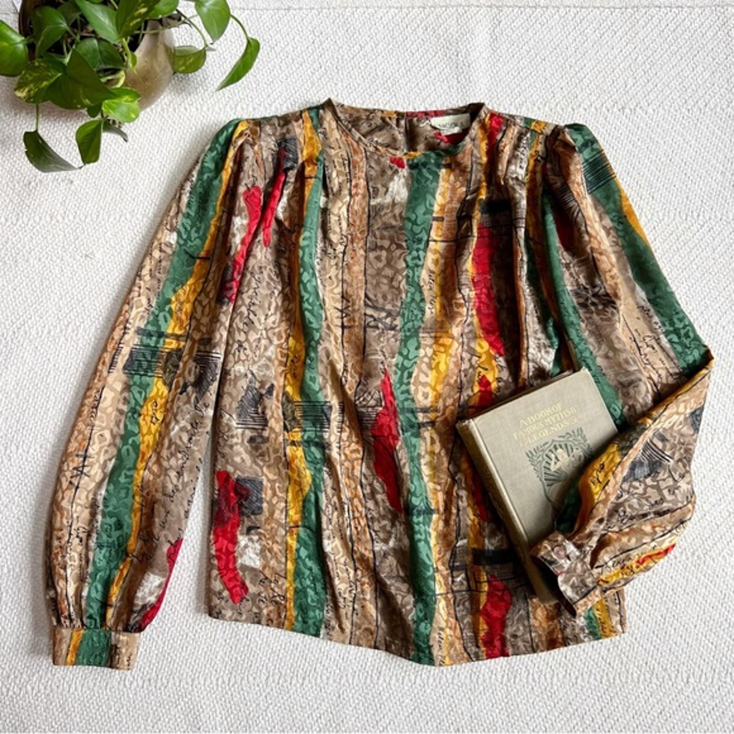 Vintage 80s Satin Brocade Funky Blouse