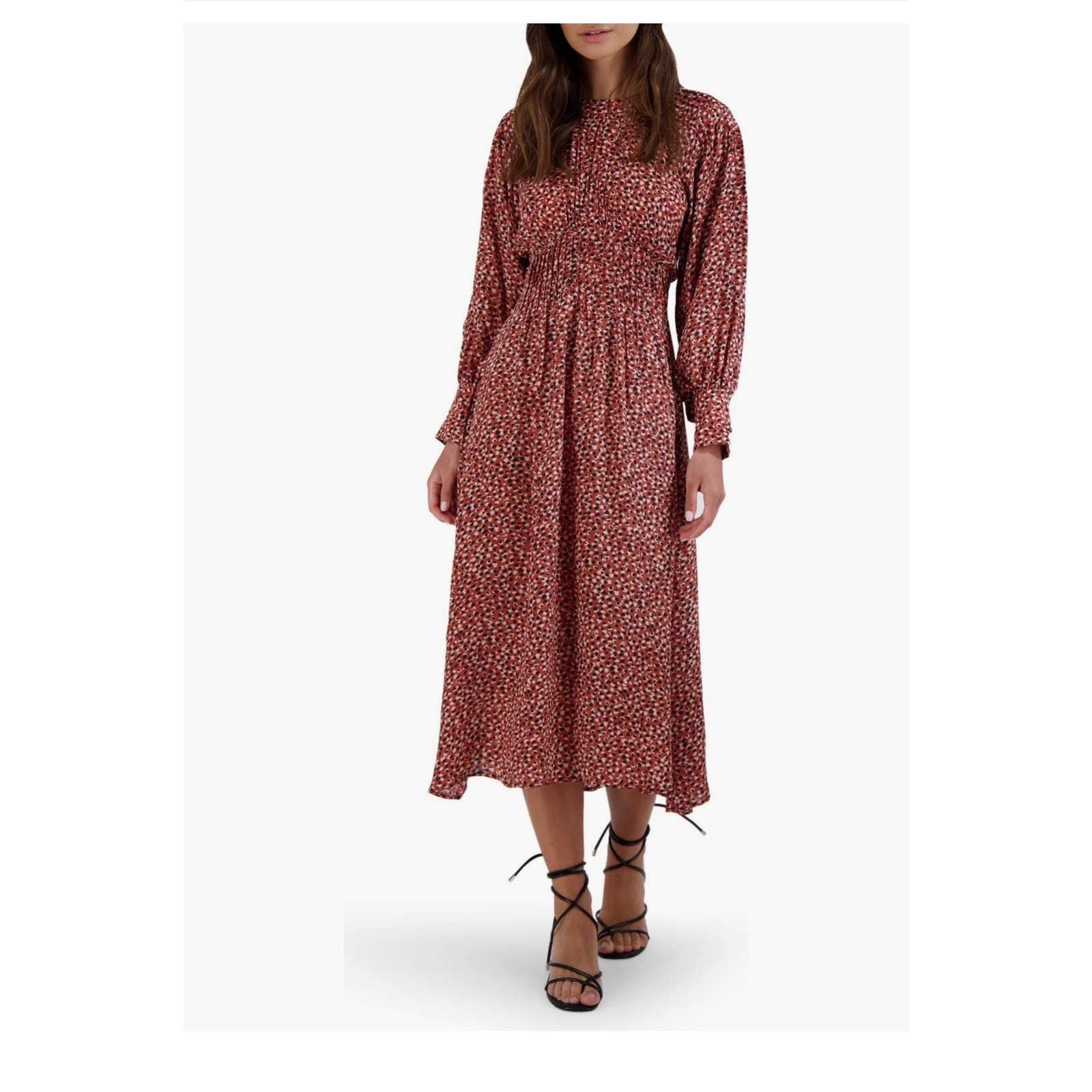 BB DAKOTA Rusty Orange Animal Print Long Sleeve Midi Dress Size Large