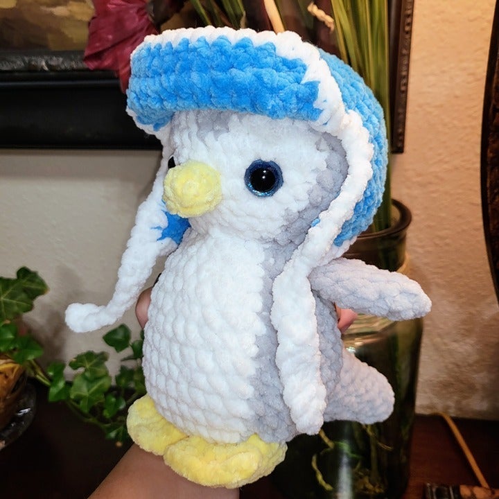 Crochet Penguin with Removable Trapper Hat - Amigurumi Plush