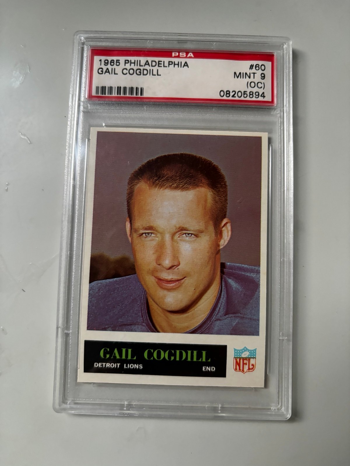 1965 Philadelphia Football #60 Gail Cogdill PSA 9 MINT OC Lions