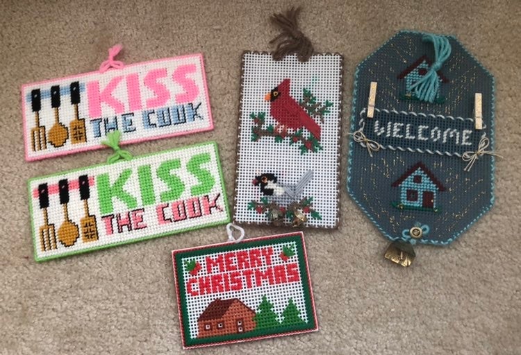 Christmas Needlepoint Decor Plastic Canvas Lot