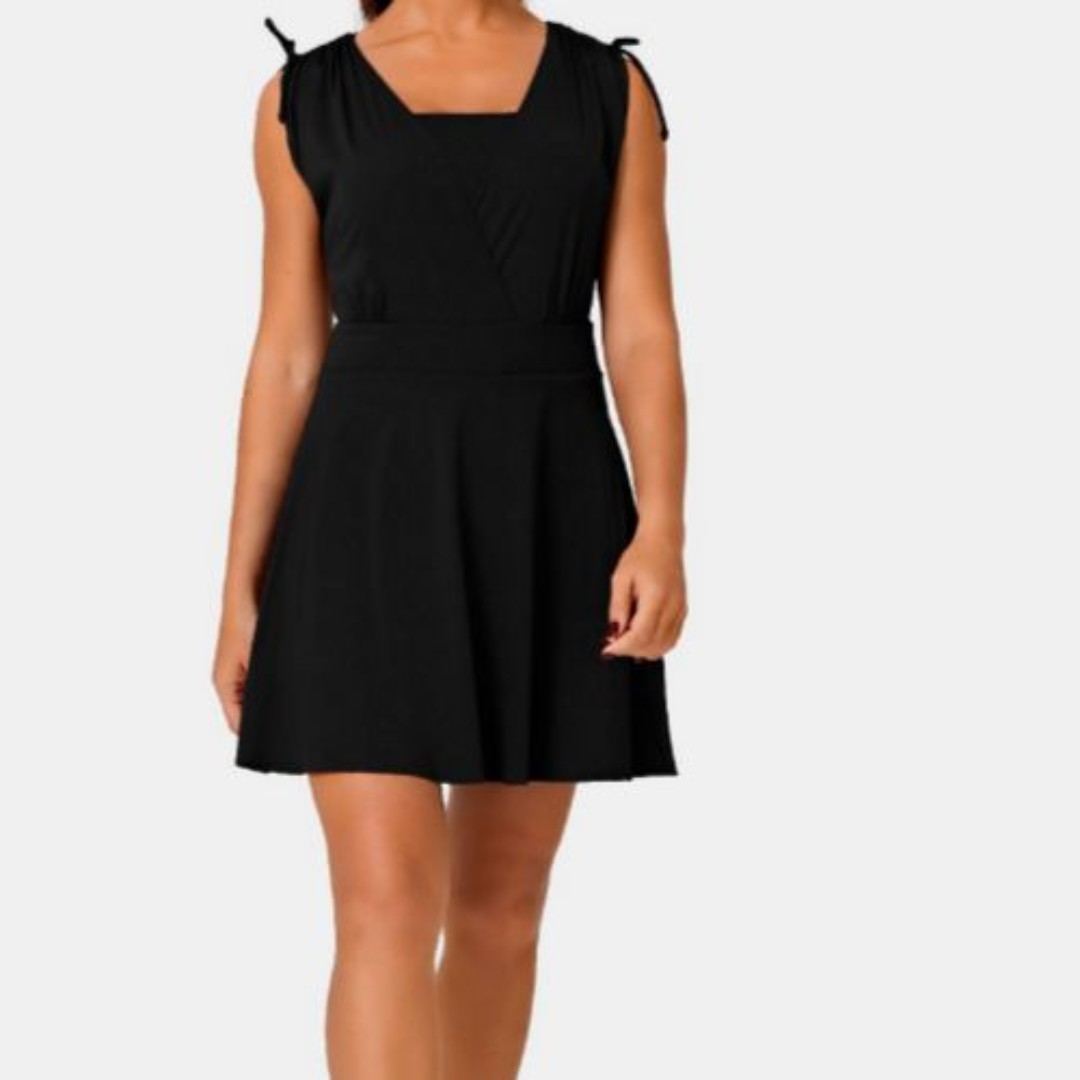 Halara Black Low Cut V-Neck Ruched Shoulder 2 In 1 Dress Size XS