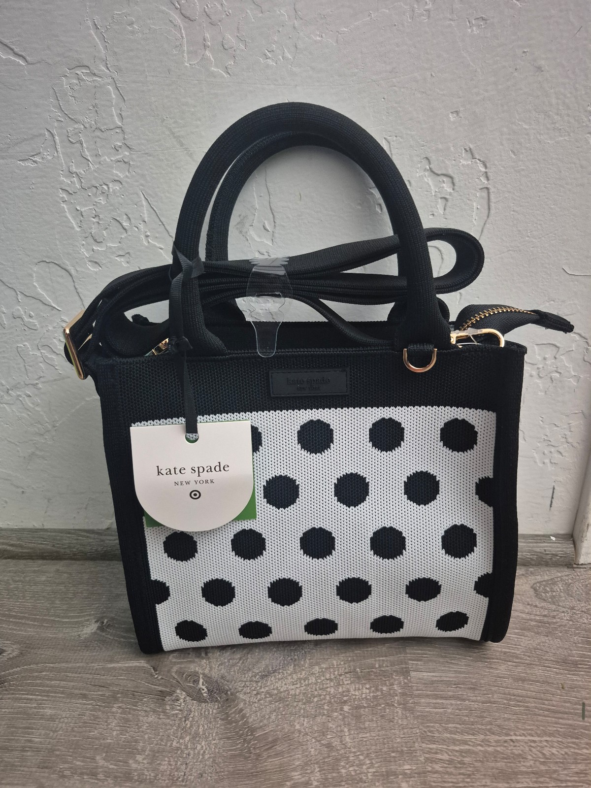 NWT Kate Spade New York x Target Polka Dot Knit Crossbody Bag Purse Black White