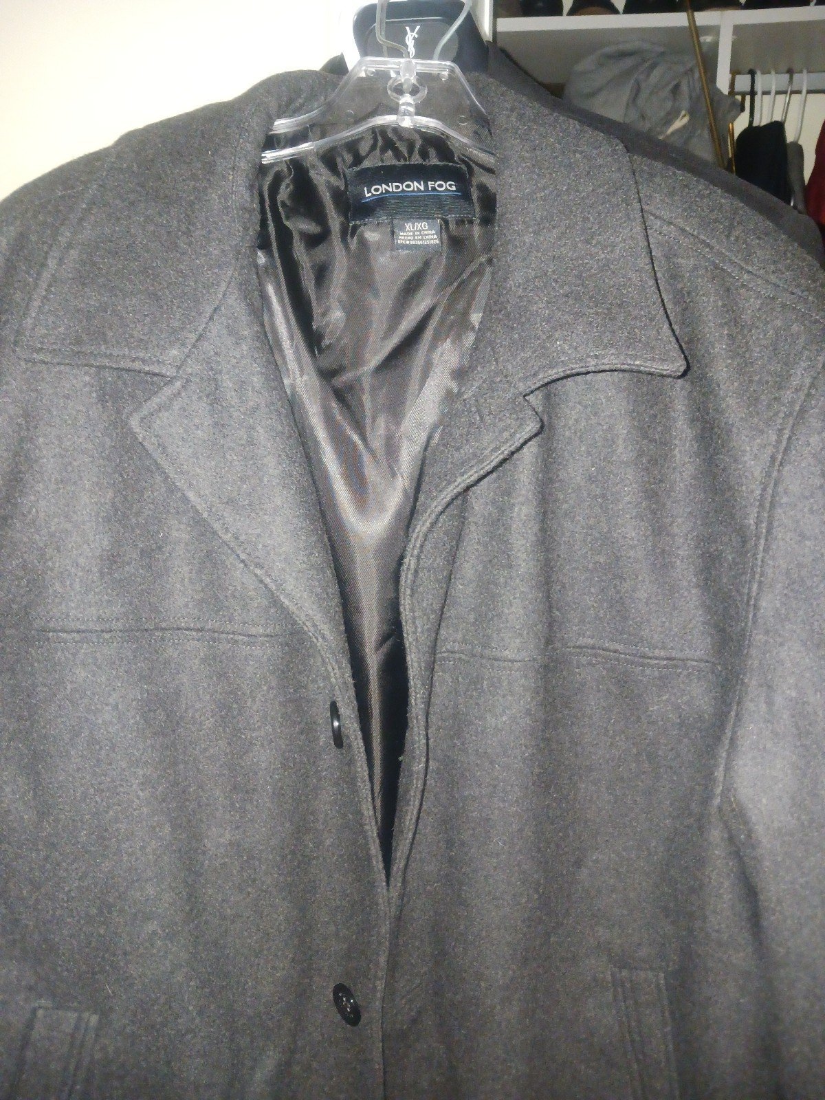 New London Fog Wool Gray Heavy Coat Men XL Mid Length (Reg. 225)