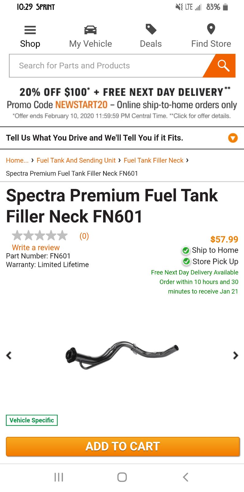 Fuel tank filler neck for 2012 Chrysler