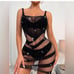 Black Rhinestone Studded Lingerie Bodystocking Dress