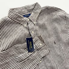 NWT! Polo Ralph Lauren Shirt Men 3XLT Tall Brown Stripes 100% Linen Long Sleeve