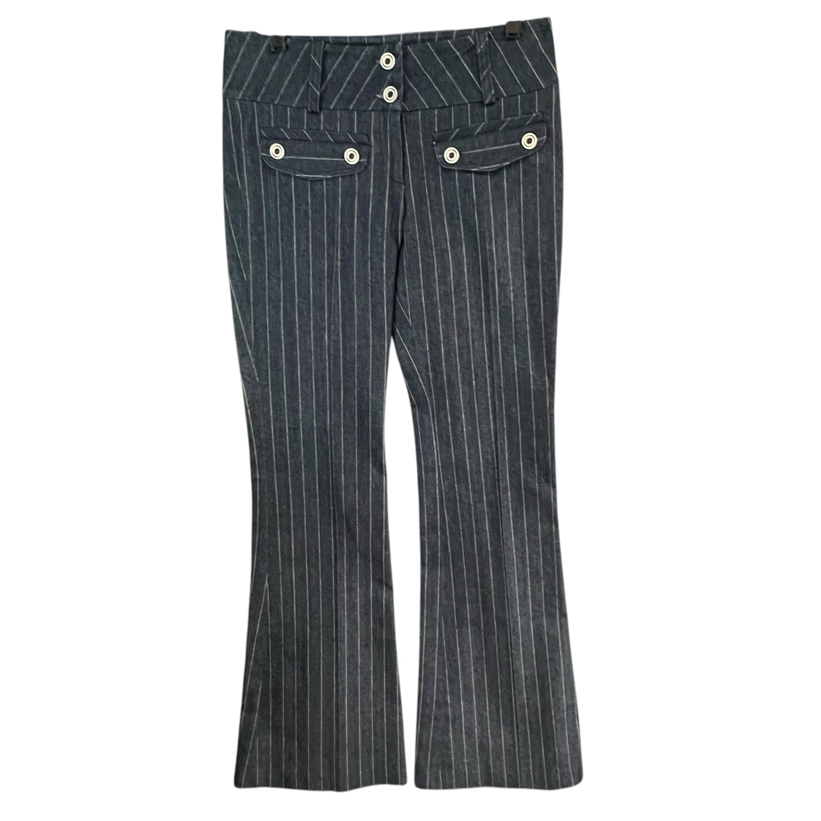 Louis Verdad Jeans Womens 8 Blue Pintstriped Flare Leg Retro Boho Chic Y2K Pants