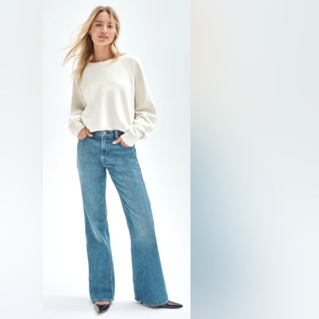 Aritzia denim forum The Marianne Mid Rise Loose Flare 32L sz 28