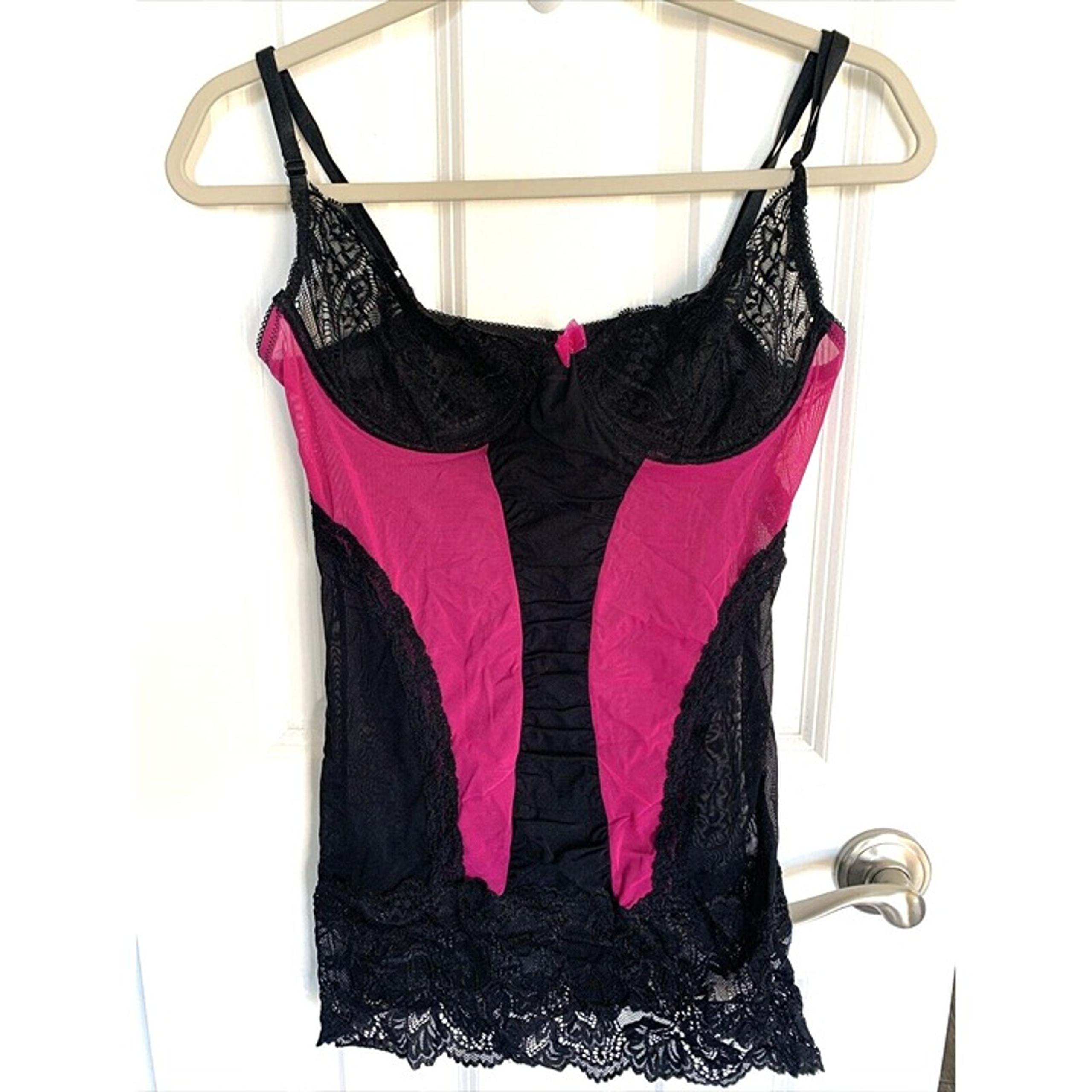 Fredericks of Hollywood Women Bustier Top Size L Black Pink Underwire Goth Fairy