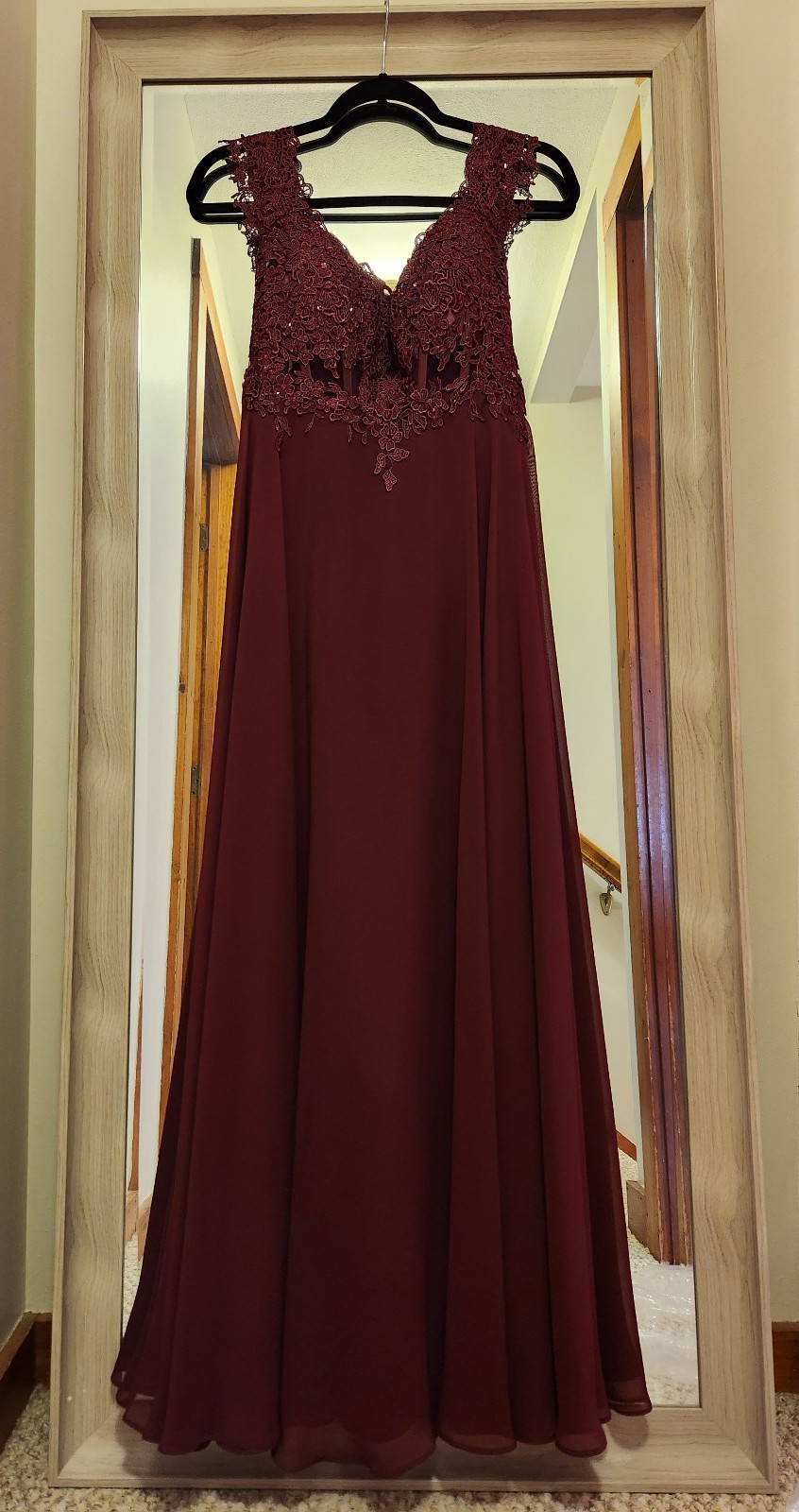 JJs House Off the Shoulder Gown - Cabernet