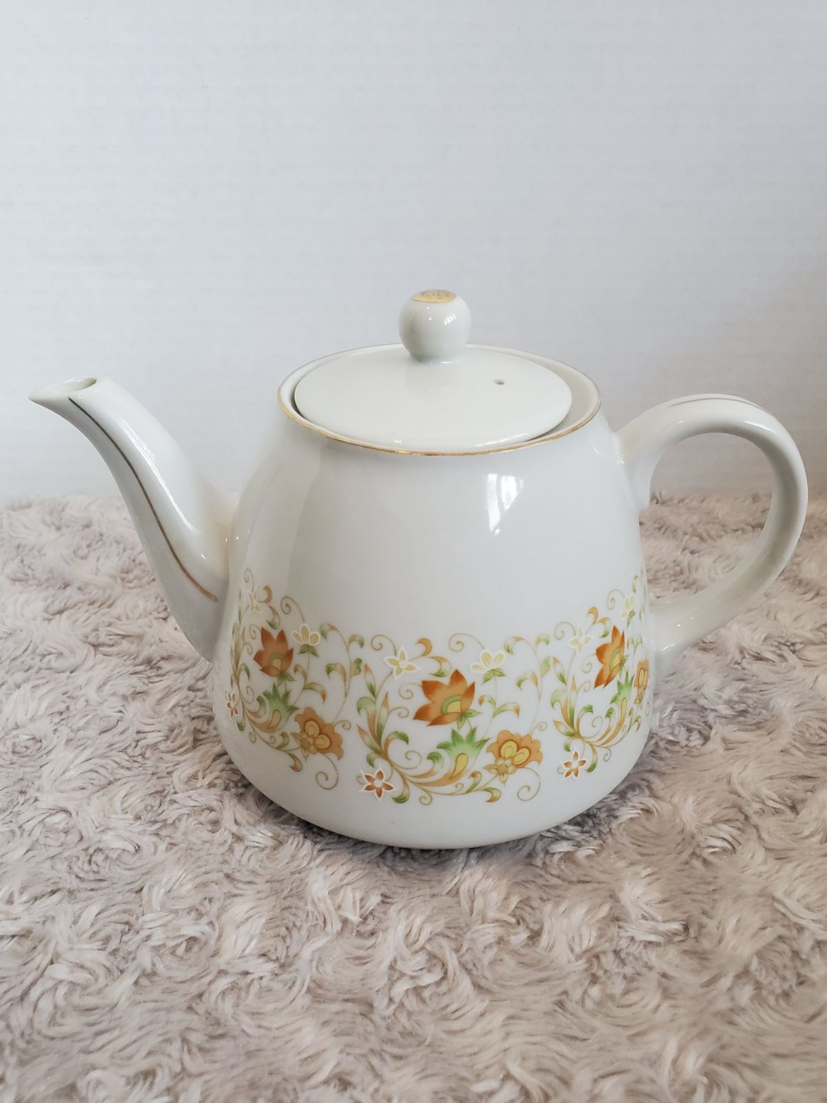 Floral Porcelain Teapot Gold Accents