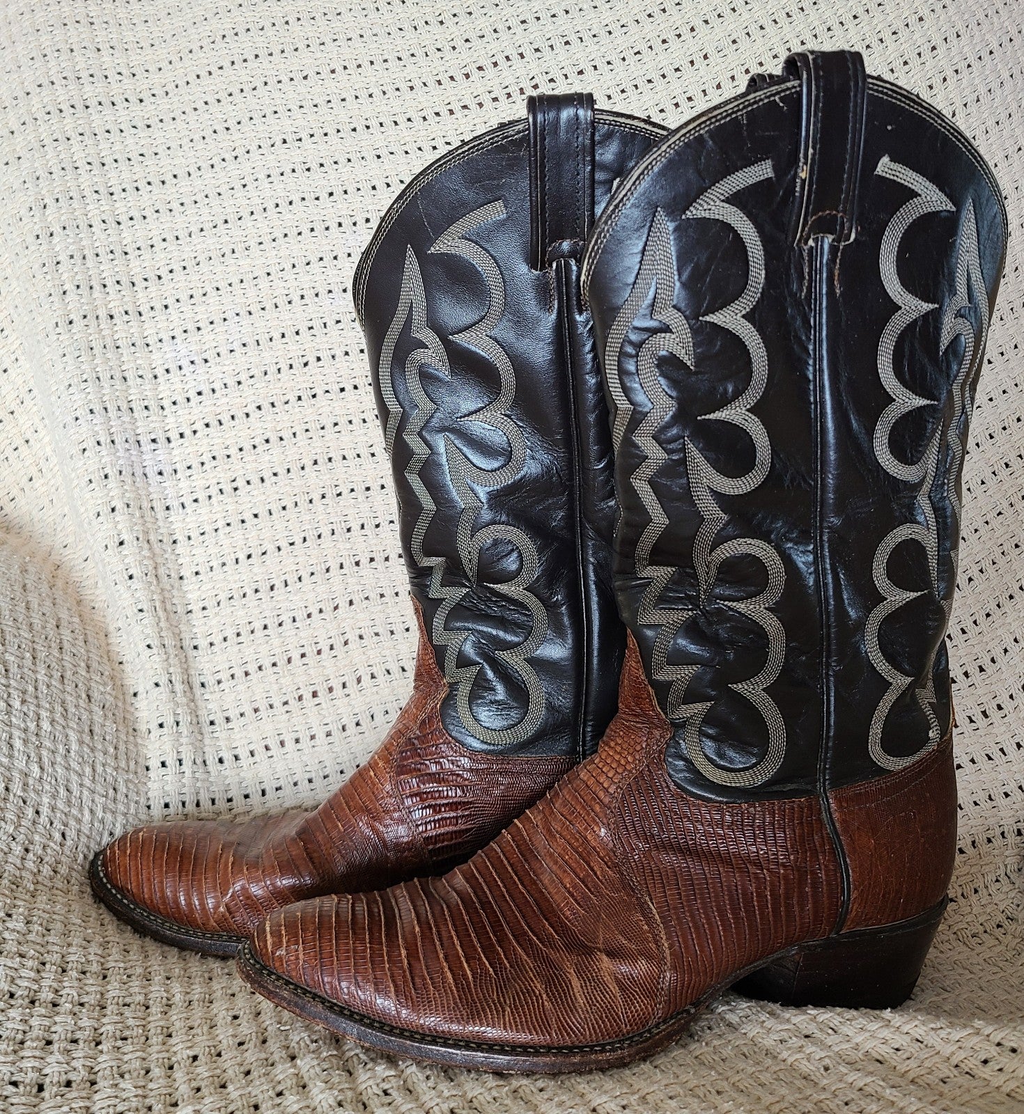 Tony Lama Lizard & Leather Vintage Western Cowboy Boots, Mens 10.5