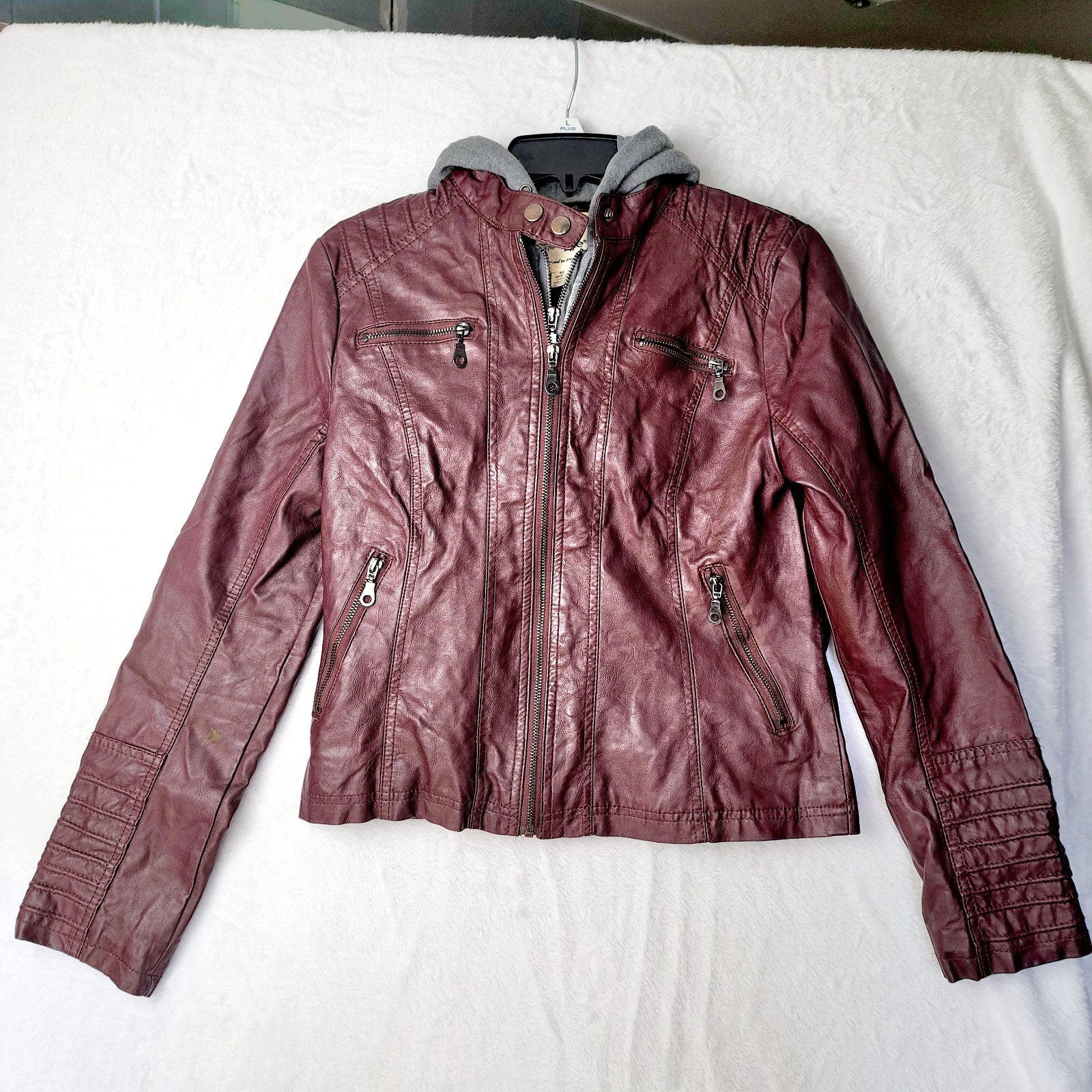 Maralyn & Me women's Biker Hooded Jacket Hoodie Dark Brown Size M