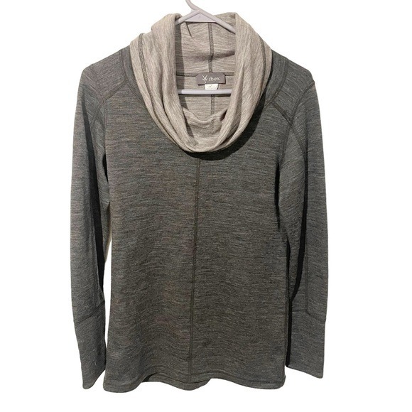 Ibex Size Small Grey Cowl Neck Merino Wool Long Sleeve Top