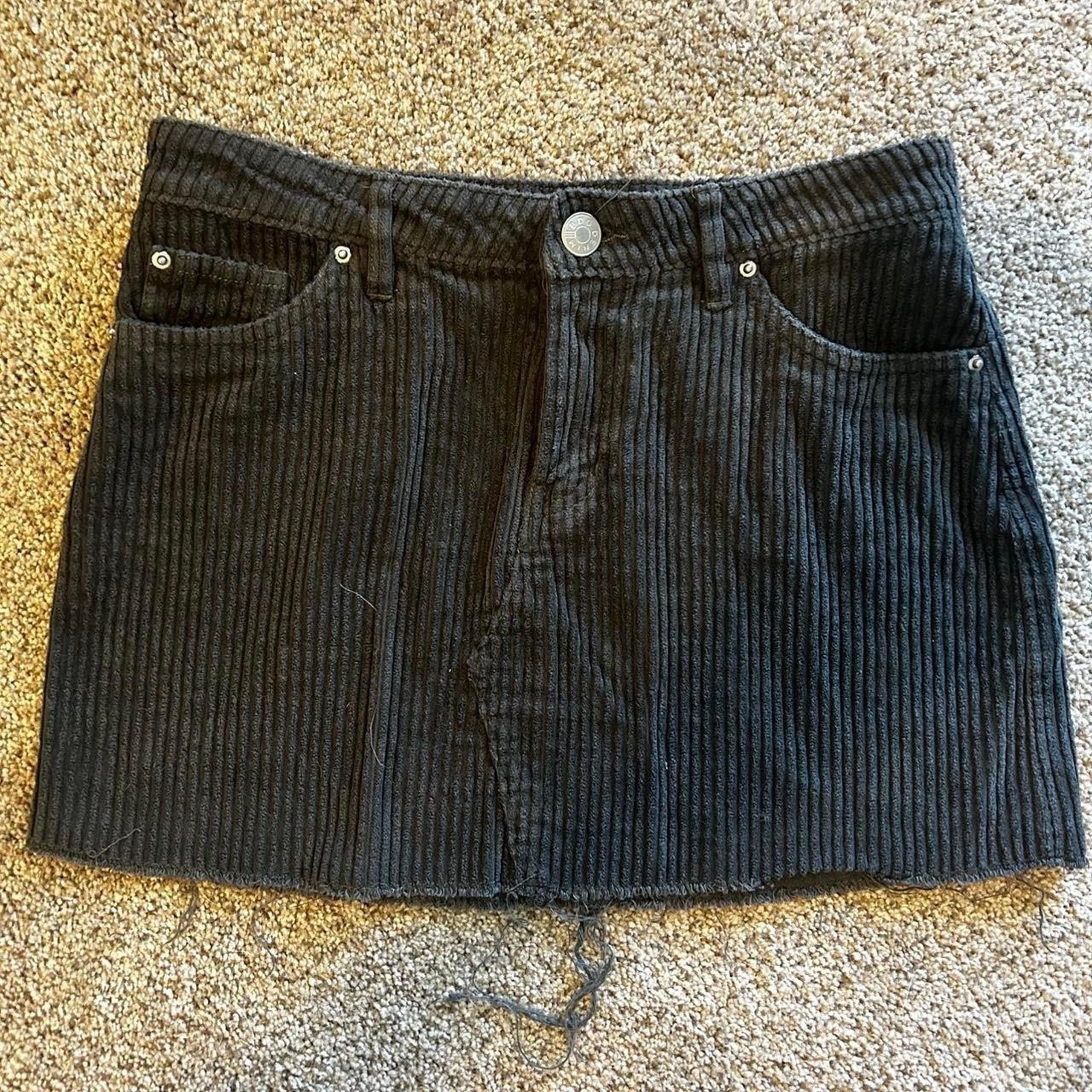Dark Green Distressed Denim Jean Skirt