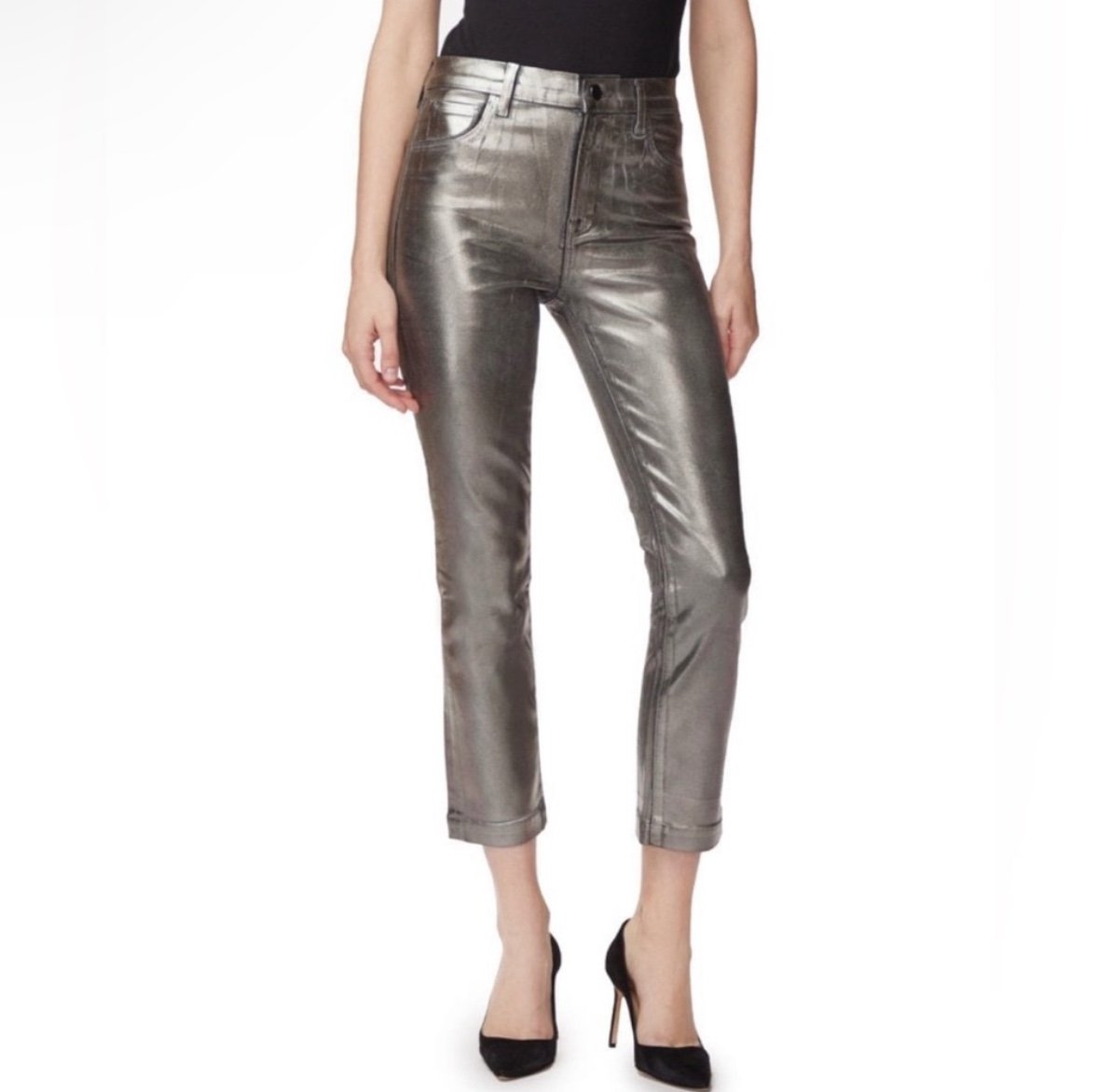 NWT J.Brand Ruby High Rise Crop Cigarette Jeans In Galactic Silver Size 24