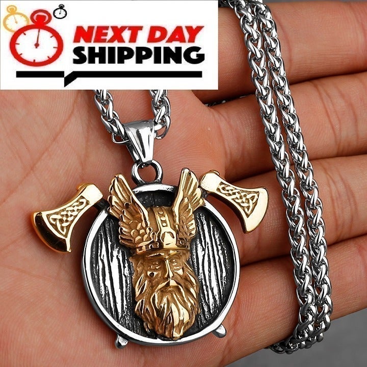 Vintage Gold Odinga Two Axe Shield Stainless Steel Unisex Necklace GP1231452 Vintage Gold Odinga Two Axe Shield Stainless Steel Unisex Necklace GP1231452