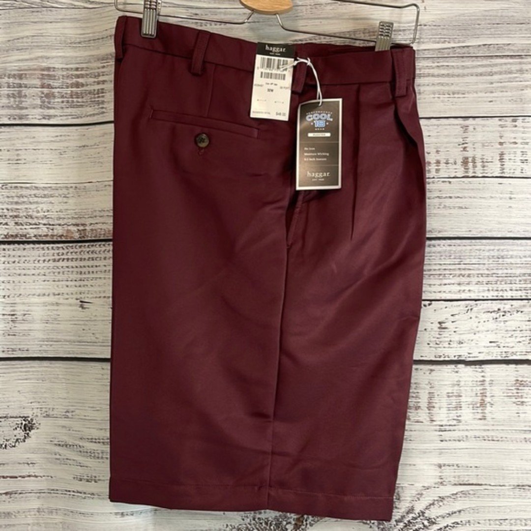HAGGAR Performance Wear Pleated Dress Shorts Port Red Dress Shorts | Size 32
