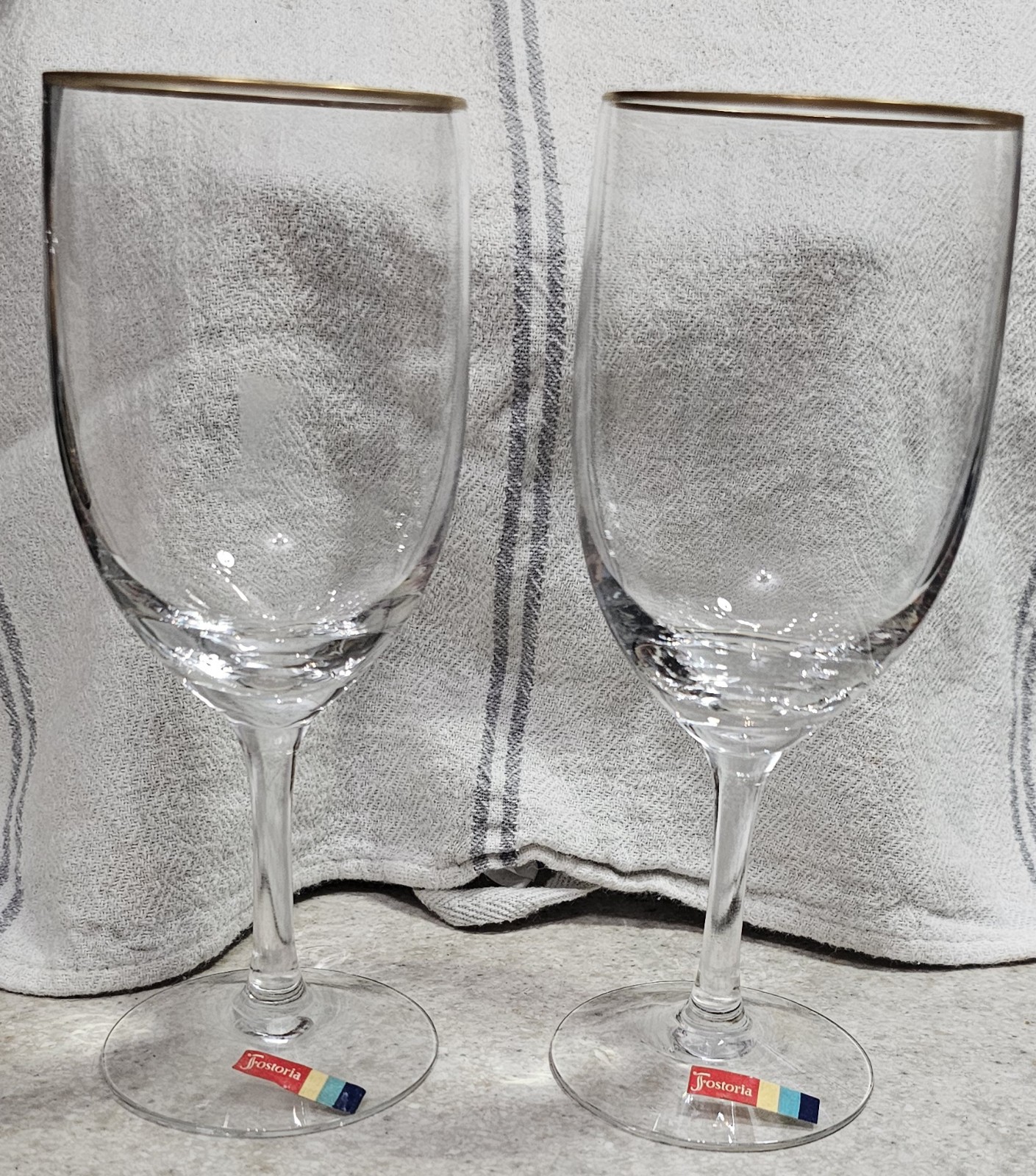 Fostoria Tulip VERMEIL, Set of 2 Gold Rim, Stem 6102 - 7 Water Goblet