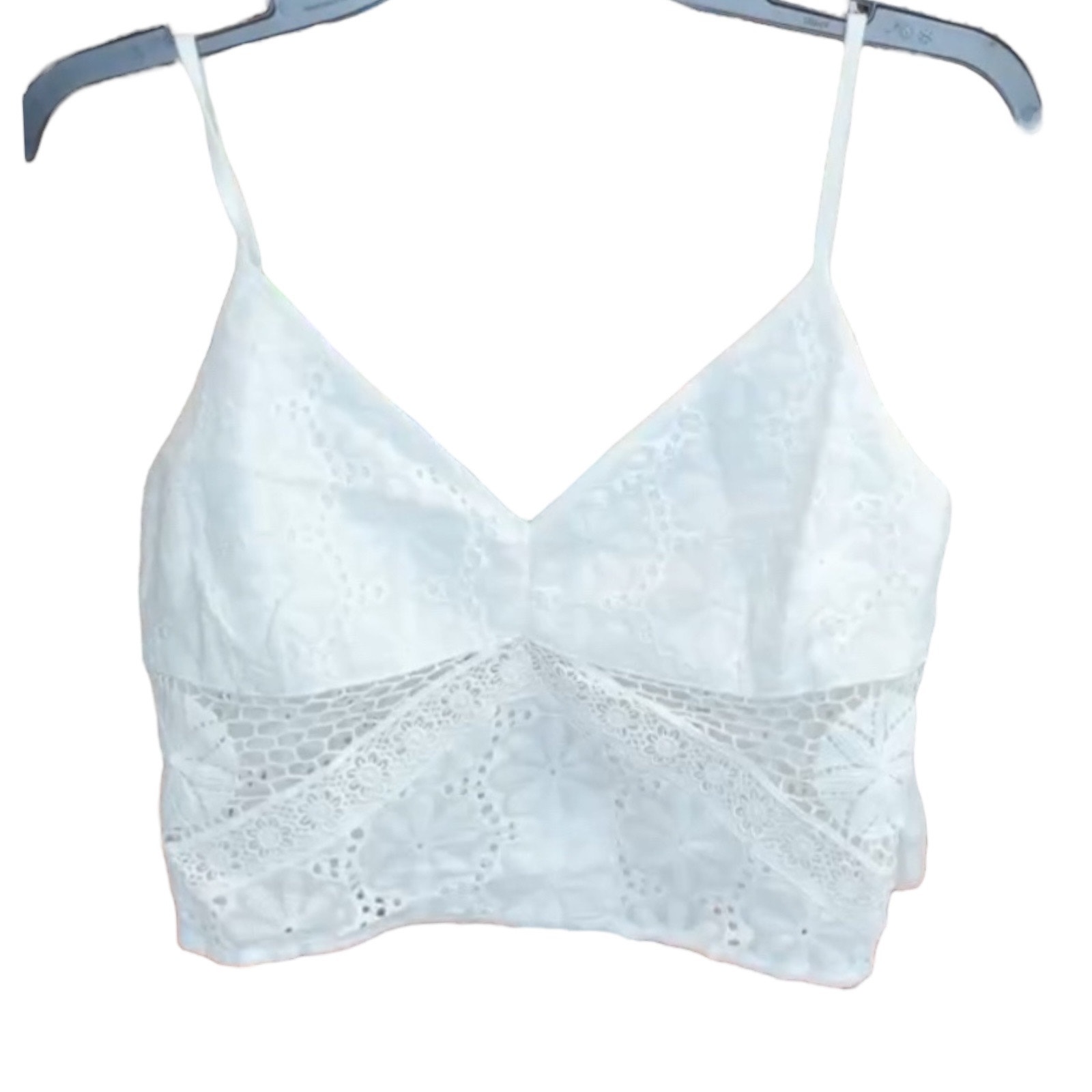NEW Line And Dot LYDIA CAMI TANK Women's LG White Eyelet Lace Crop Camisole Top