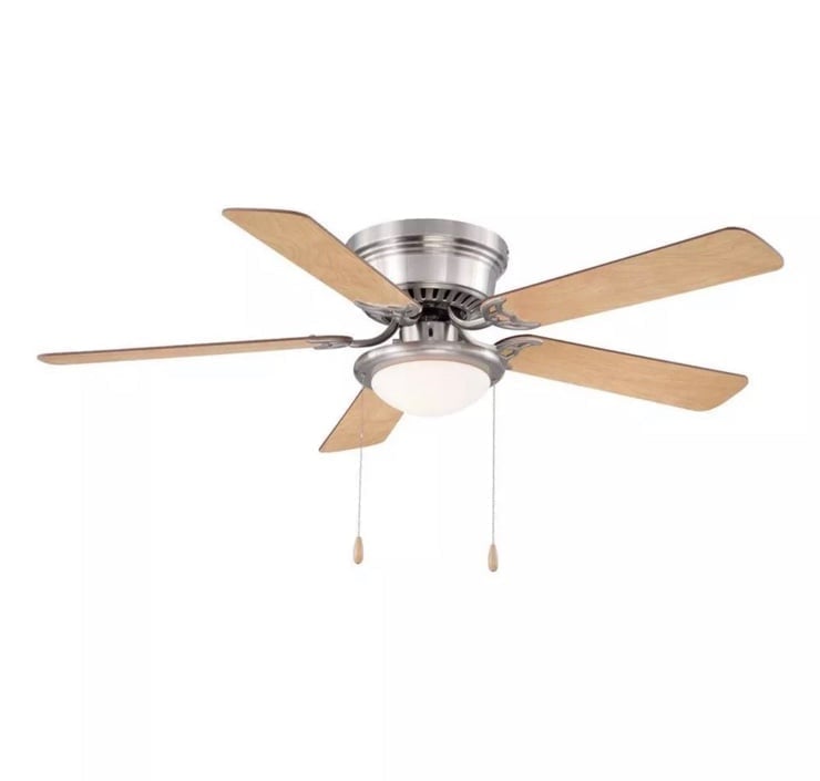 HUGGER 52” LED Ceiling Fan & Light Brushed Nickel, Opal Frosted Shade, Beige NIB