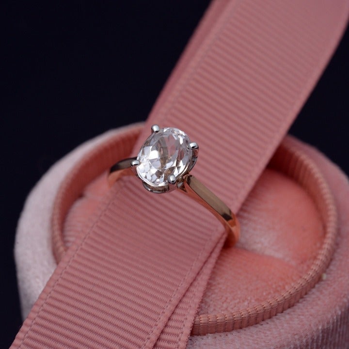Pink morganite engagement ring in two tone 14k gold