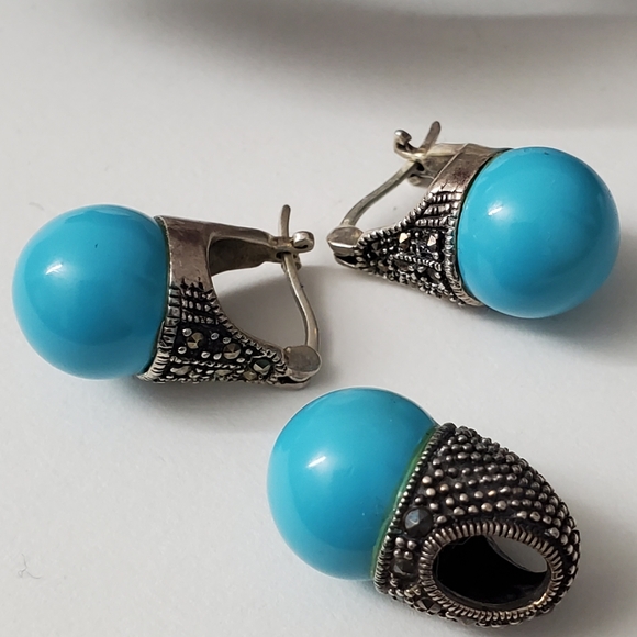 Sterling Silver 925 Turquoise Marcasite Earrings