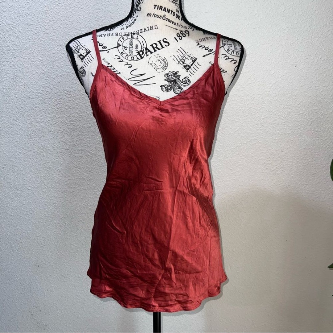Intimissimi 100% silk satin slip camisole tank orange red brick Sz S