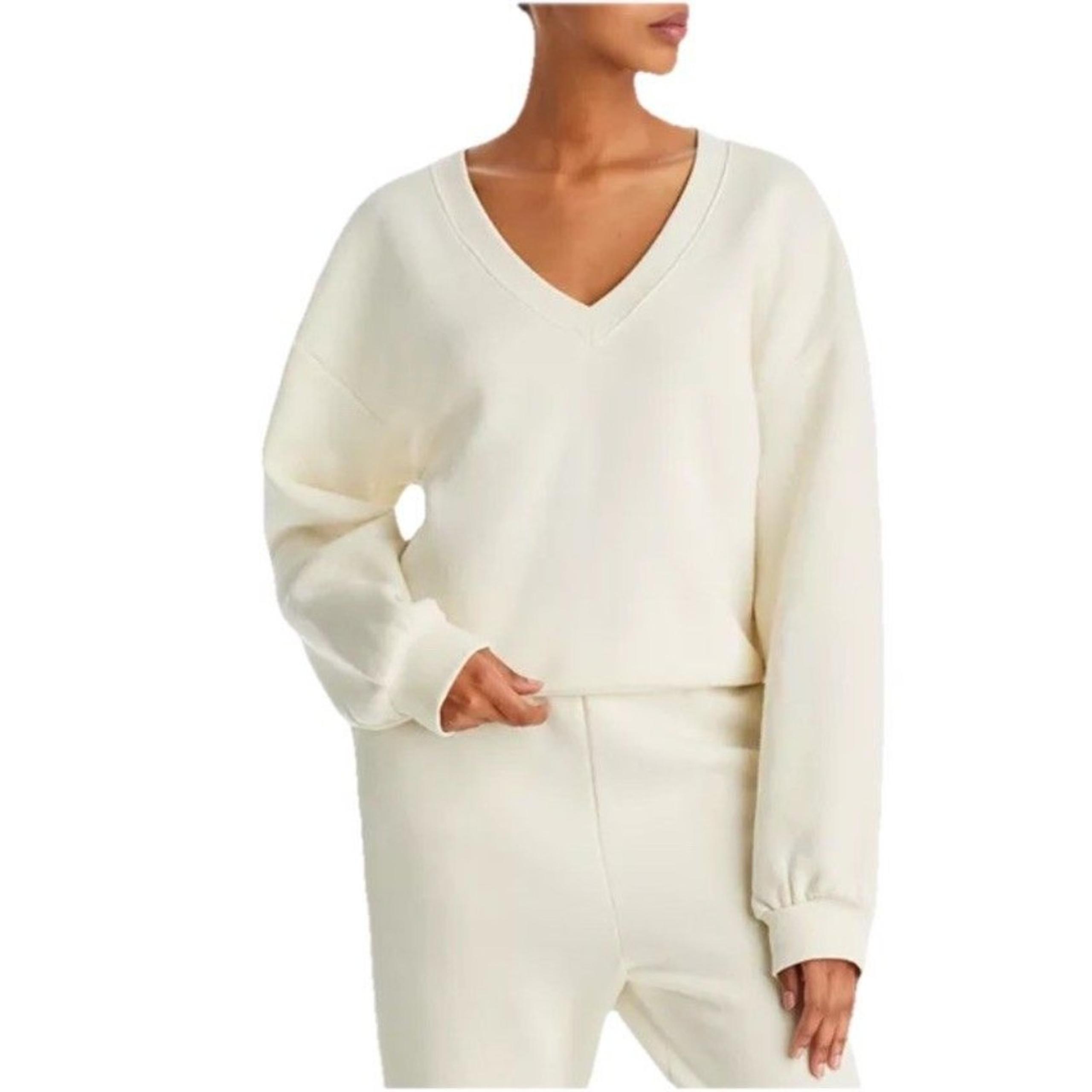 Beyond Yoga Women's XS Put Together Cotton Blend Pullover V-Neck Sweater Ivory