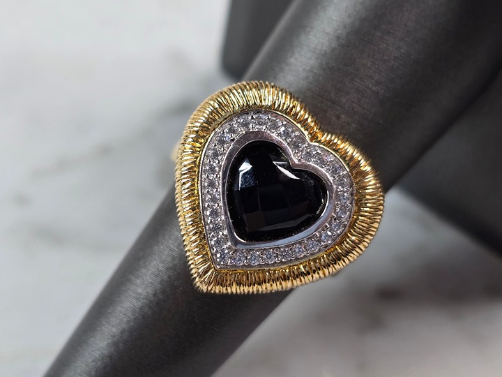 Womens Estate Sterling Silver Gold Tone Heart Ring 8.6g E1503