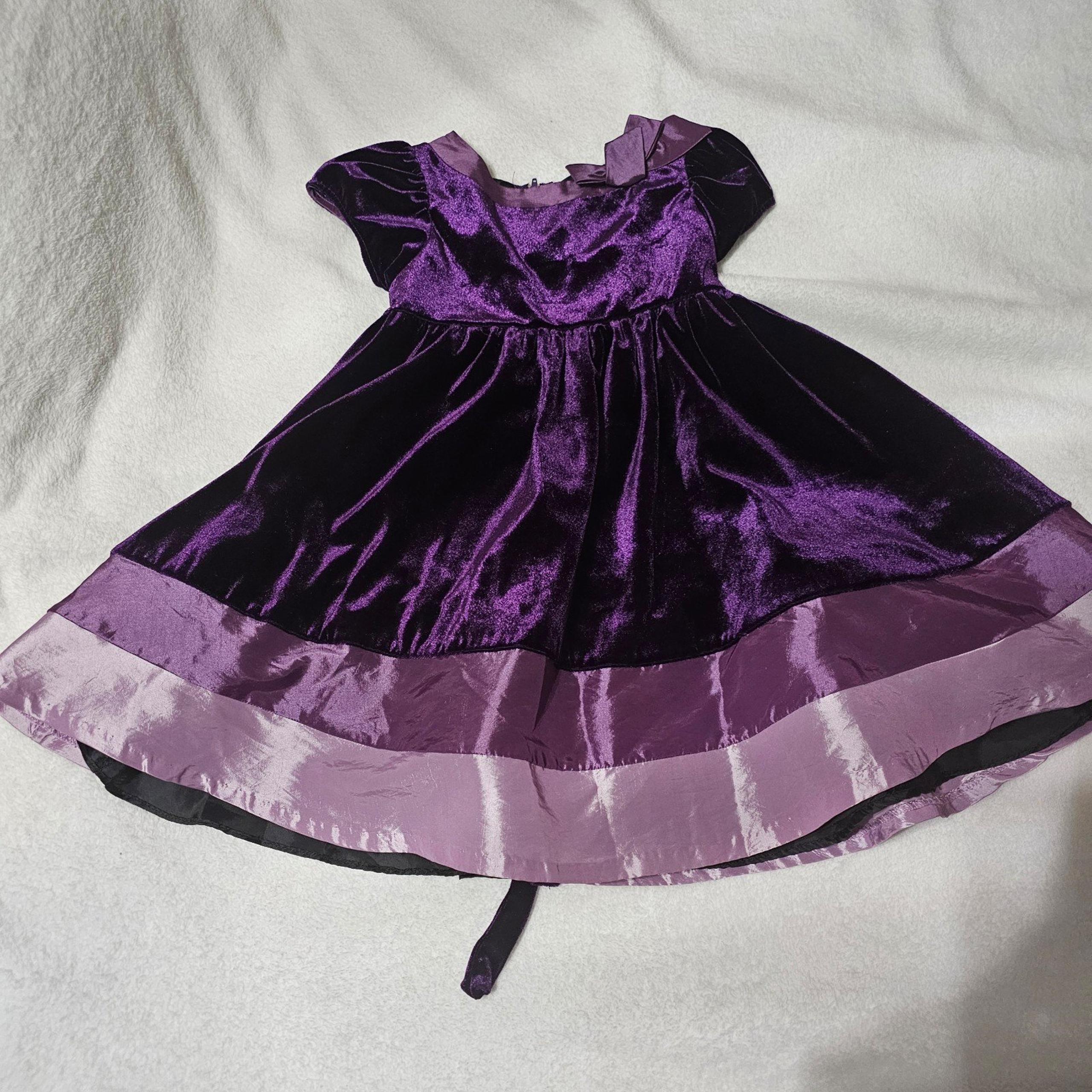 Christmas Purple ombre Velvet velour tafetta girl's dress 5t