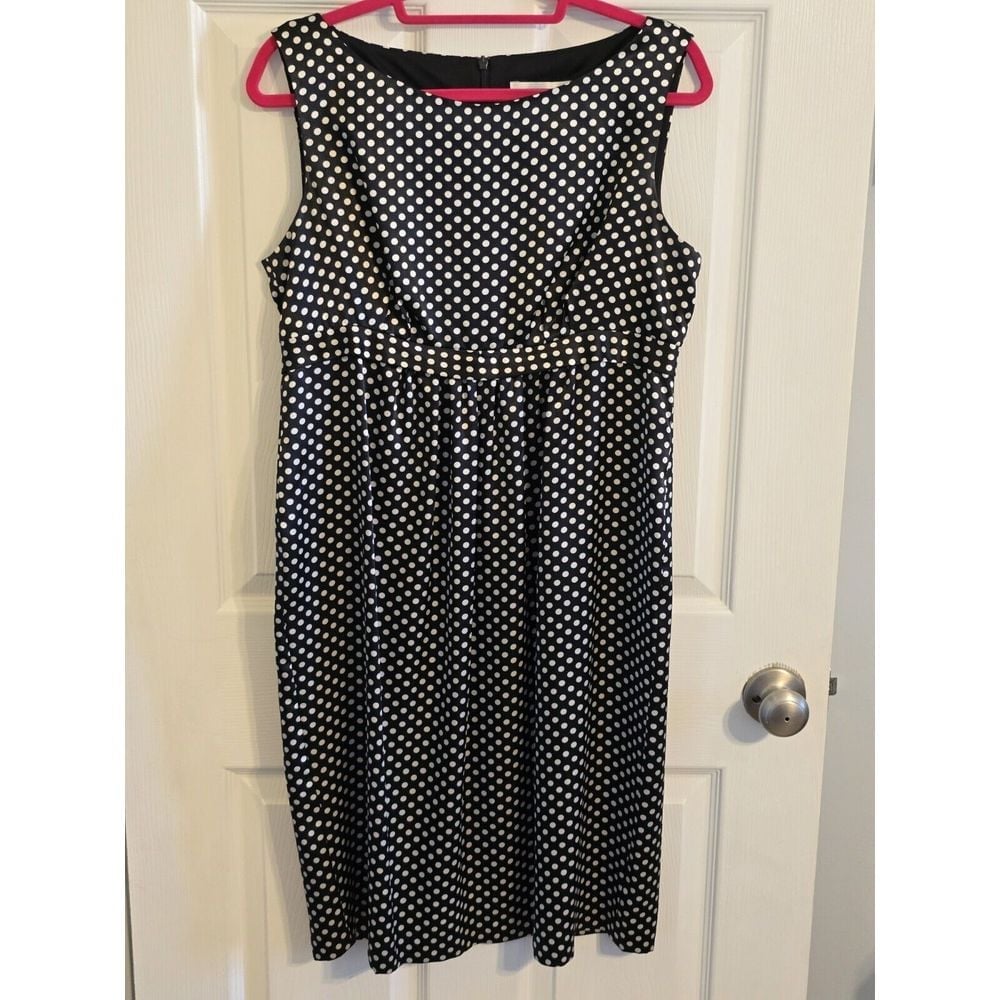 Jessica Howard Women's Sleeveless Black White Polka Dot Sheath Dress Size 12