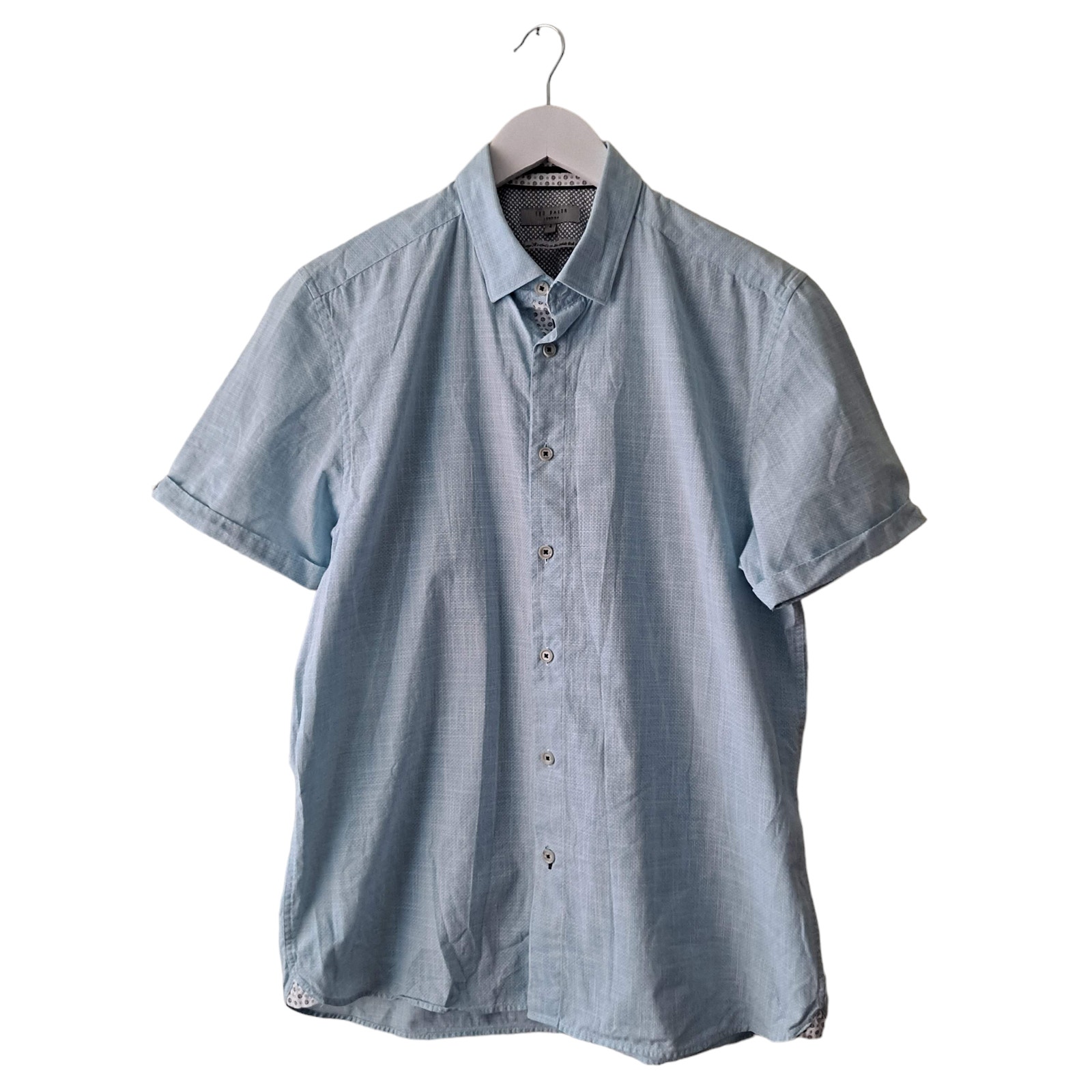 Ted Baker London Mens Blue & White Polka Dotted Short Sleeve Shirt -Size 40 (L)