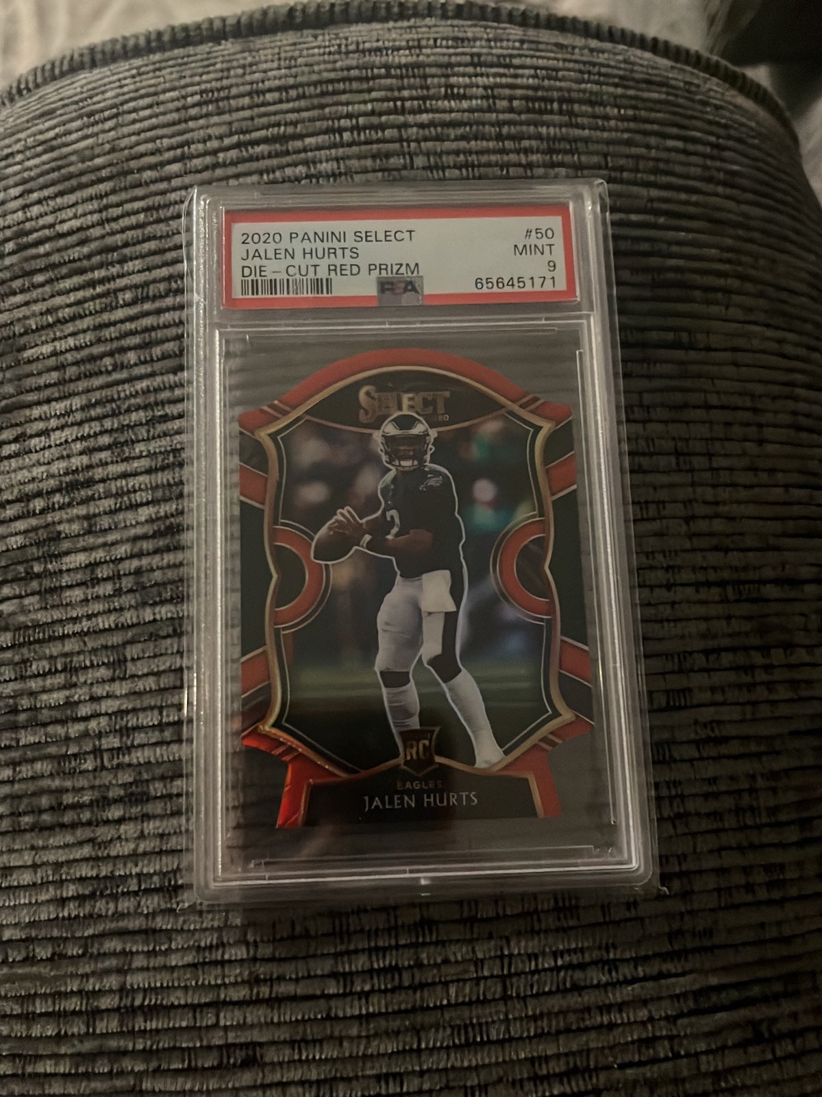 jalen hurts #50 red die cut prizm PSA 9