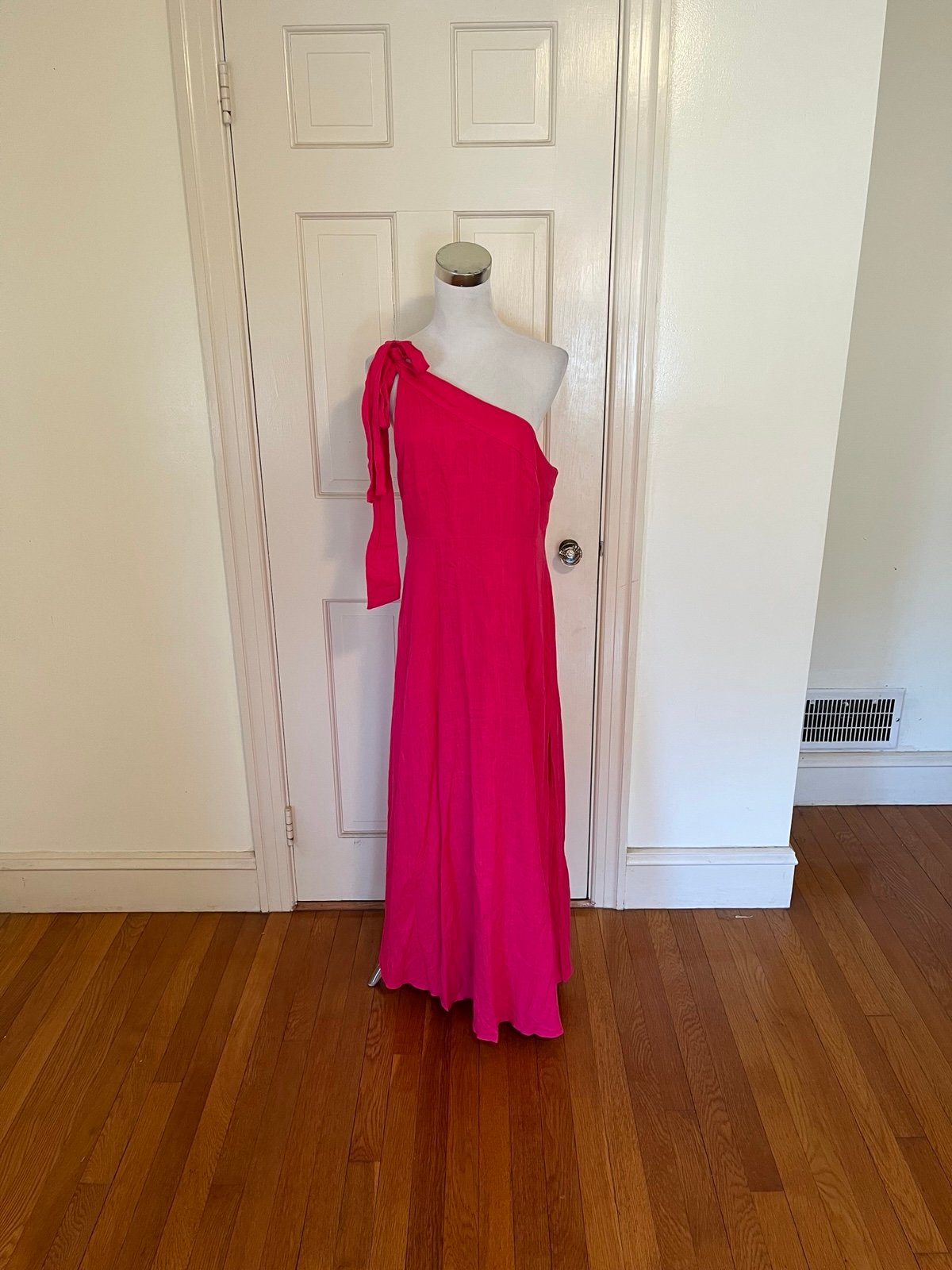 NWT Indikah Nora One Shoulder Midi Hot Pink Dress XL 55%linen 45%Cotton Stain