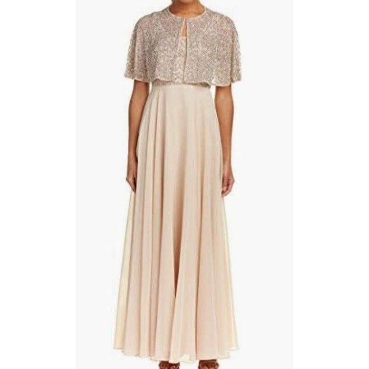 Aidan by Aidan Mattox Women's Beaded Capelet Gown, Blush, 0