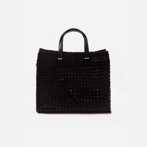 Clare V. Petit Simple Tote Bag in Black Rattan