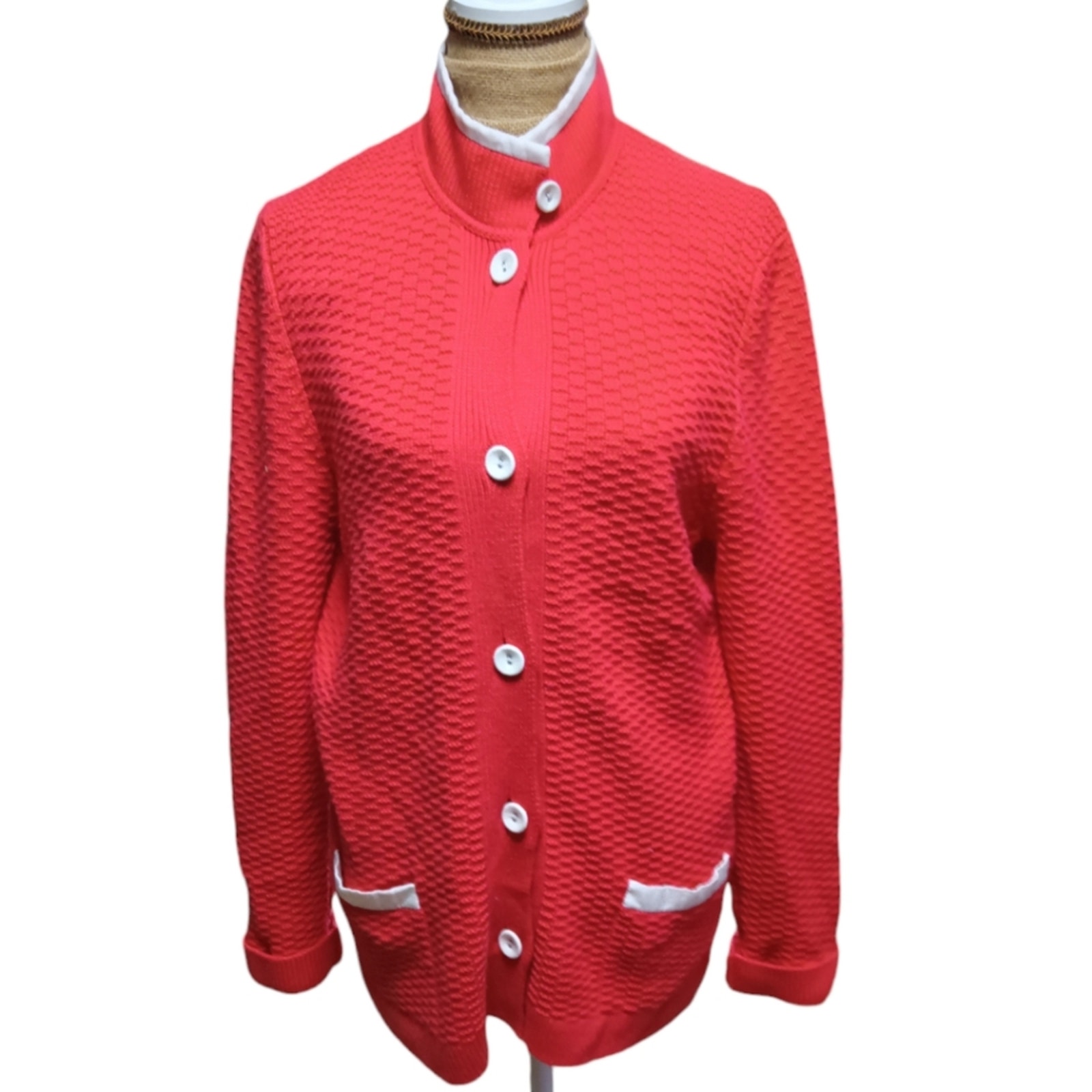 Barbara Lohmann 100% cashmere knit pocket coral cardigan size L