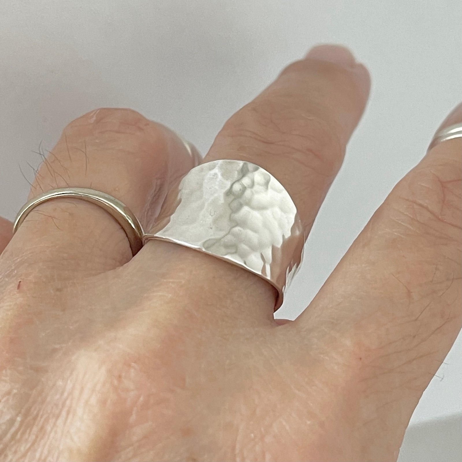 Sterling Silver Hammered Concave Ring, Boho Silver Rings, Statement Ring