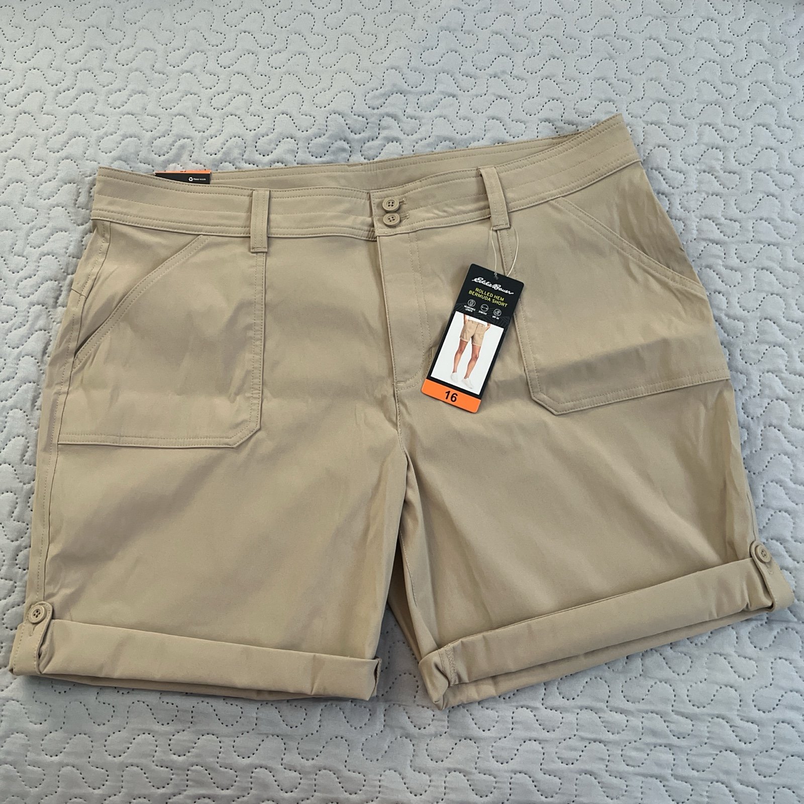 Eddie Bauer rolled hem Bermuda shorts stretch casual UPF adjustable plus 16