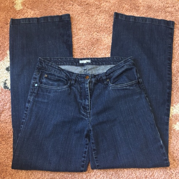 Eileen Fisher Jeans Womens 8 Blue Wash Mid Rise Wide Leg Denim Stretch Classic