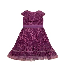 Tadashi Shoij Horsewire Cap Sleeve Embroidered Lace Mesh Belted Dress