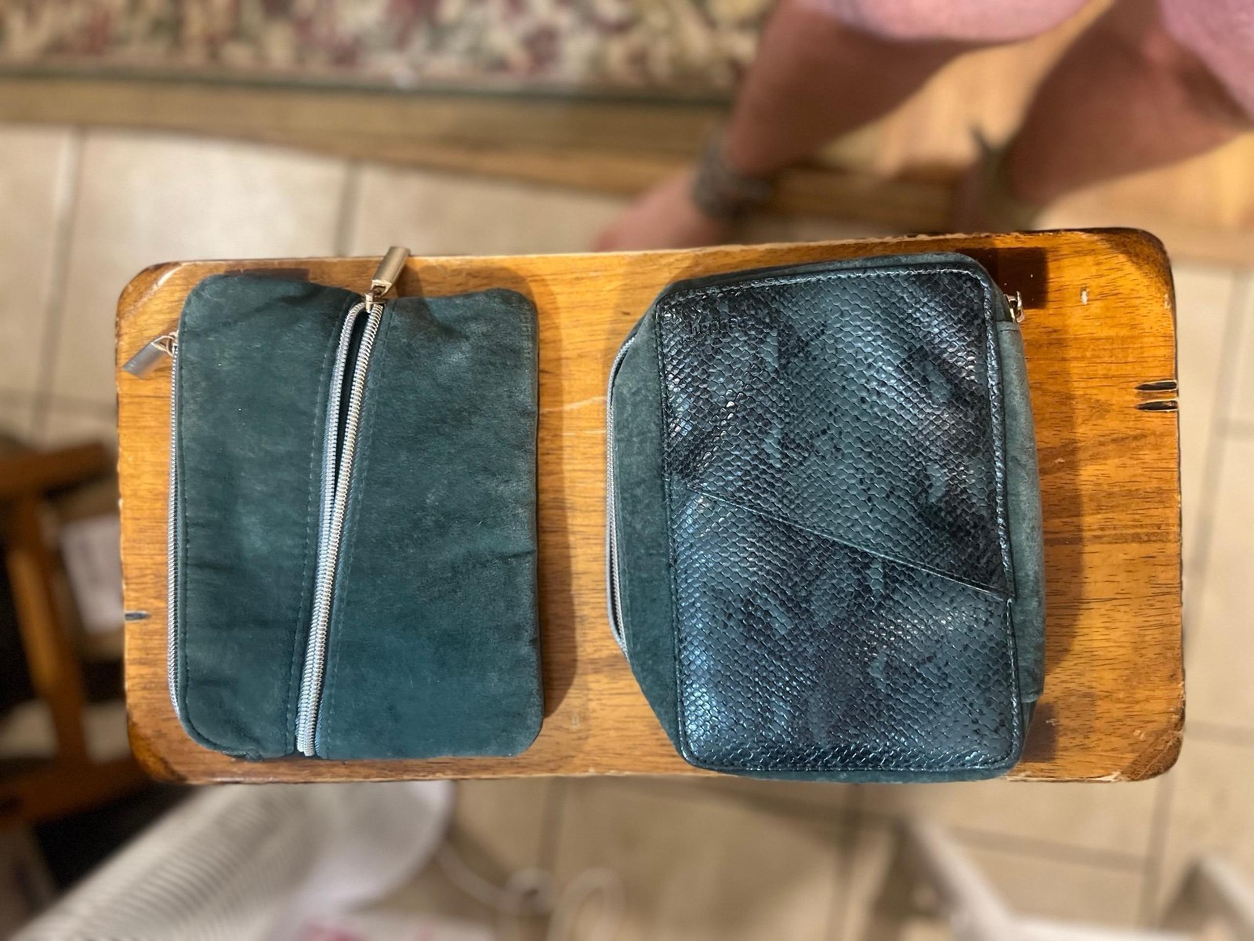 Green faux snakeskin bag set