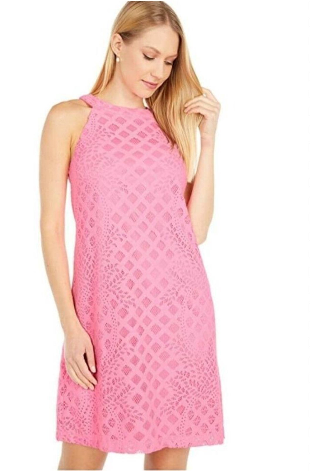 Lilly Pulitzer Rayanne Shift Dress Pelican Pink Pineapple Geo Lace sz S NEW 178